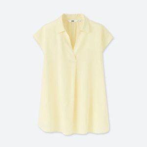 Buttercream Yellow Tunic Style Pop Over V Neck Short Sleeve Top NWOT